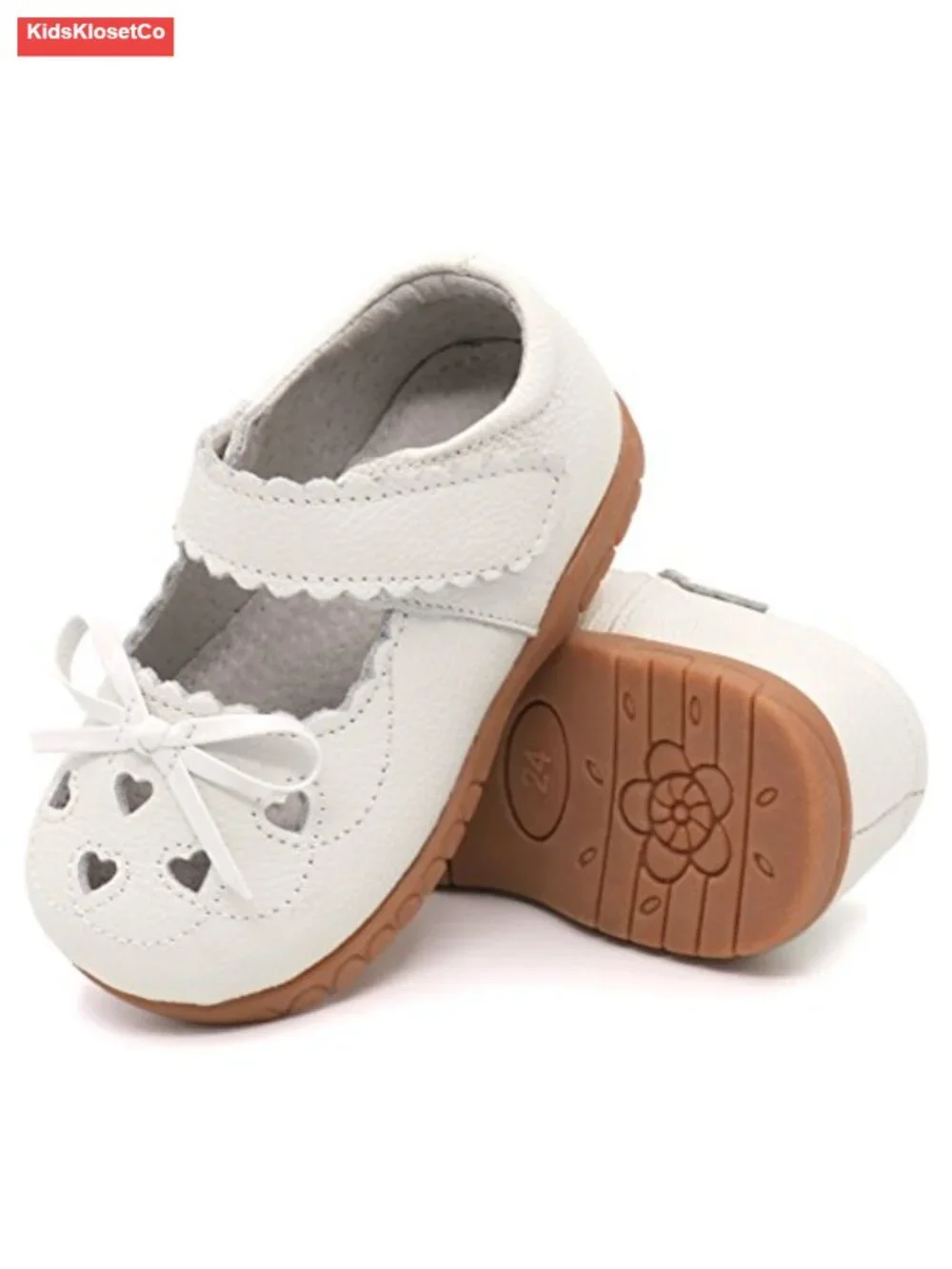 Girls Genuine Leather Mary Jane Flats with Bow - Soft Round Toe Dress Shoes